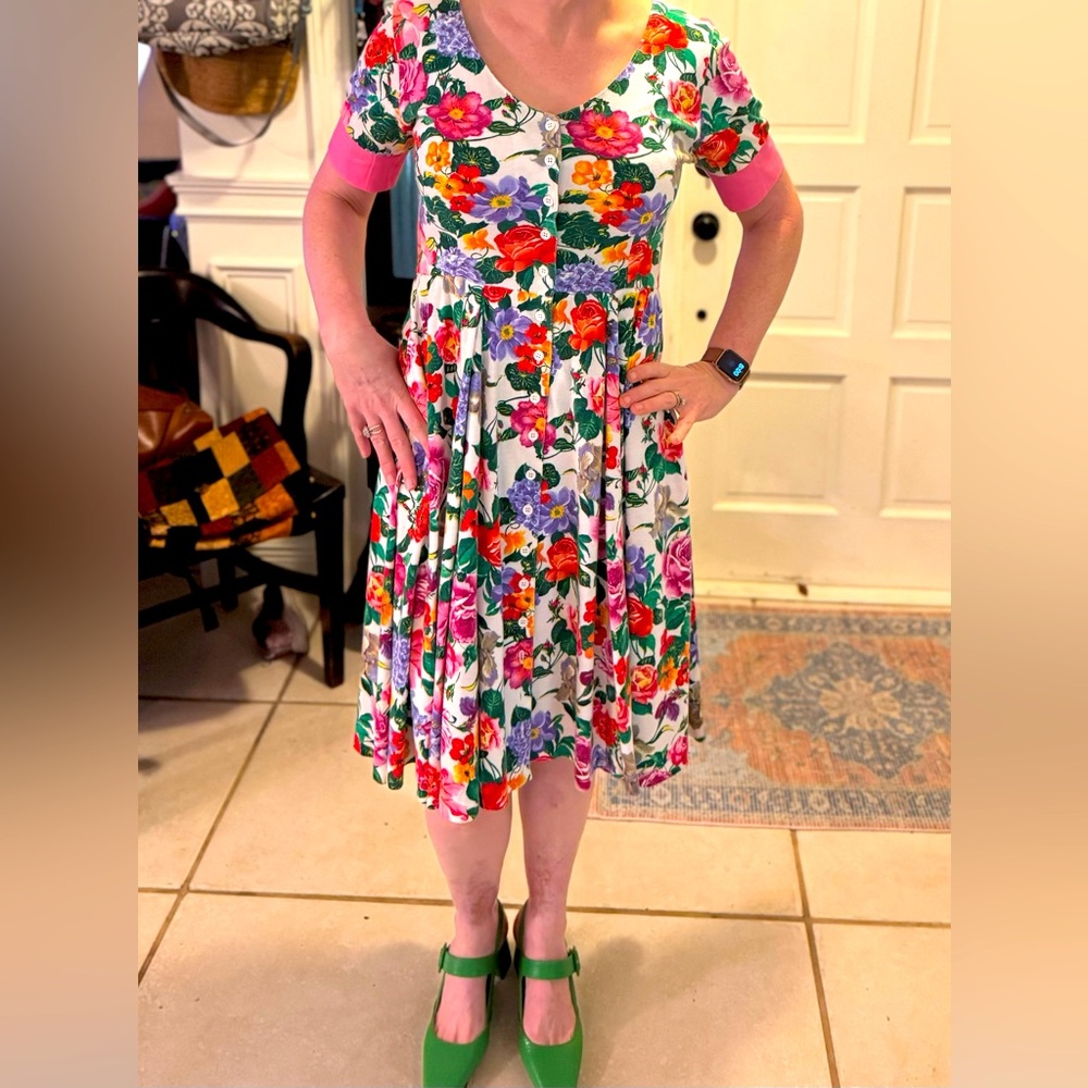 VTG Moda Int 80s 90s Midi Floral Circle Dress